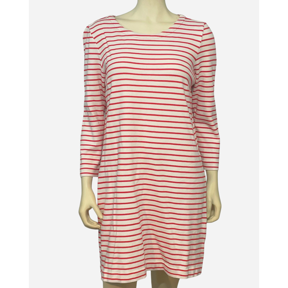 J. Crew Sz M Shift Dress 3/4 Sleeve Red & White Stripes Stretch Knit Preppy